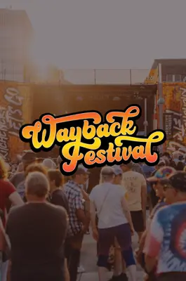 Wayback festival logo, with people watching a concert in the background 